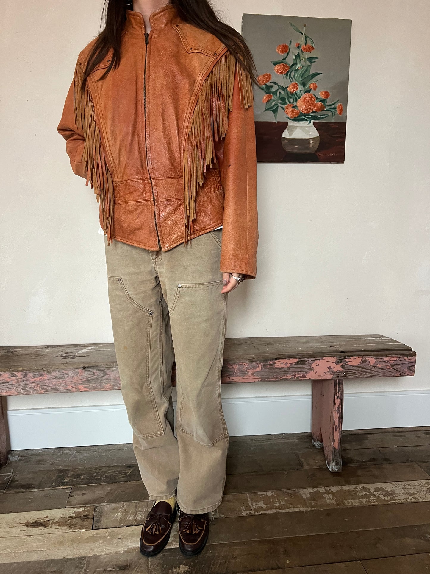 Copper Leather Fringe Jacket