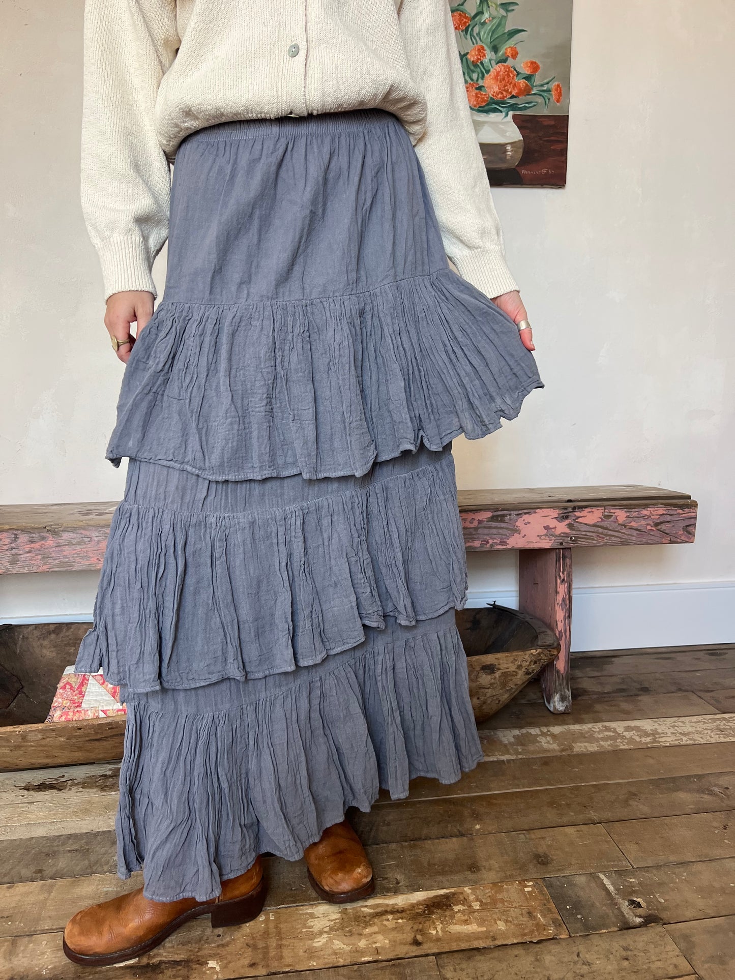 Oaxacan Gray Ruffle Skirt