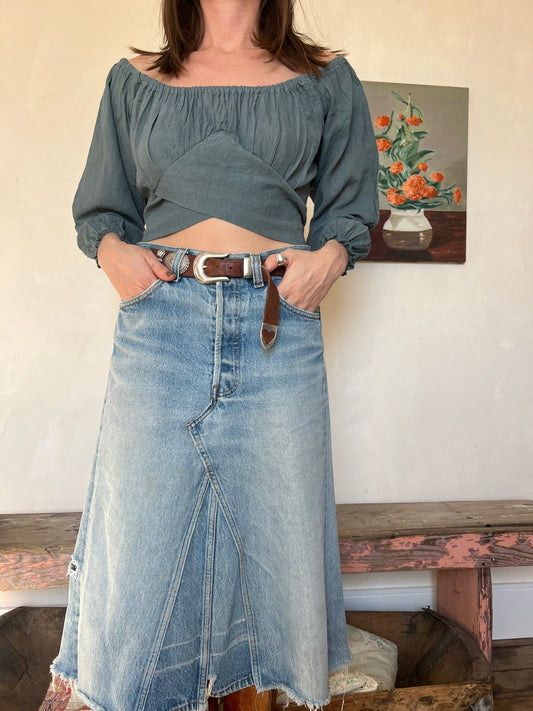 Oaxacan Dark Grey Criss Cross Blouse