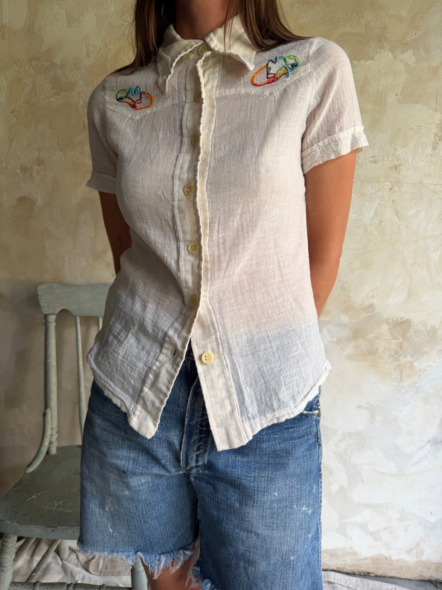 Gauzy Cotton Button Up Top