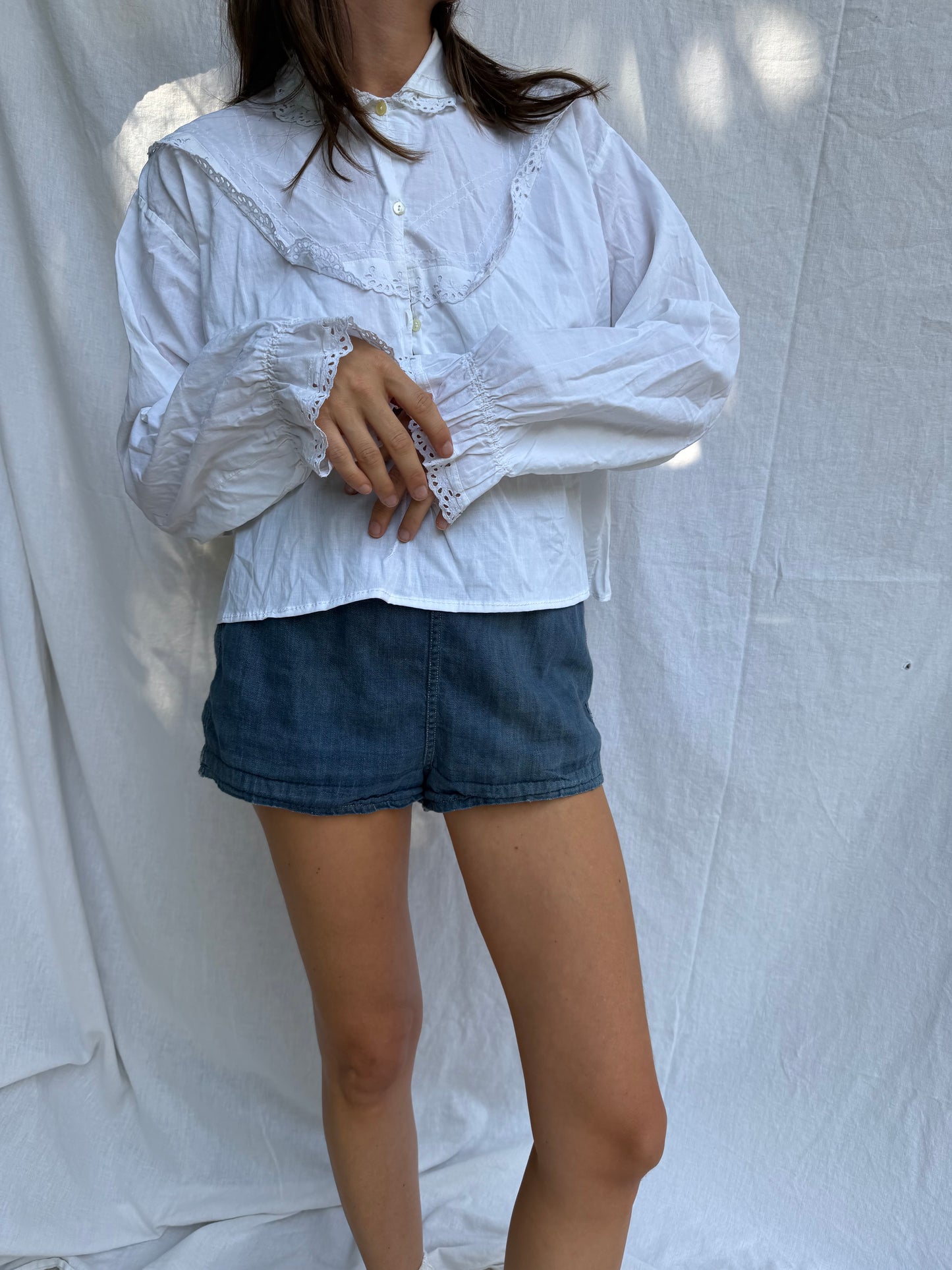 Antique Italian Cotton Blouse with Eyelet