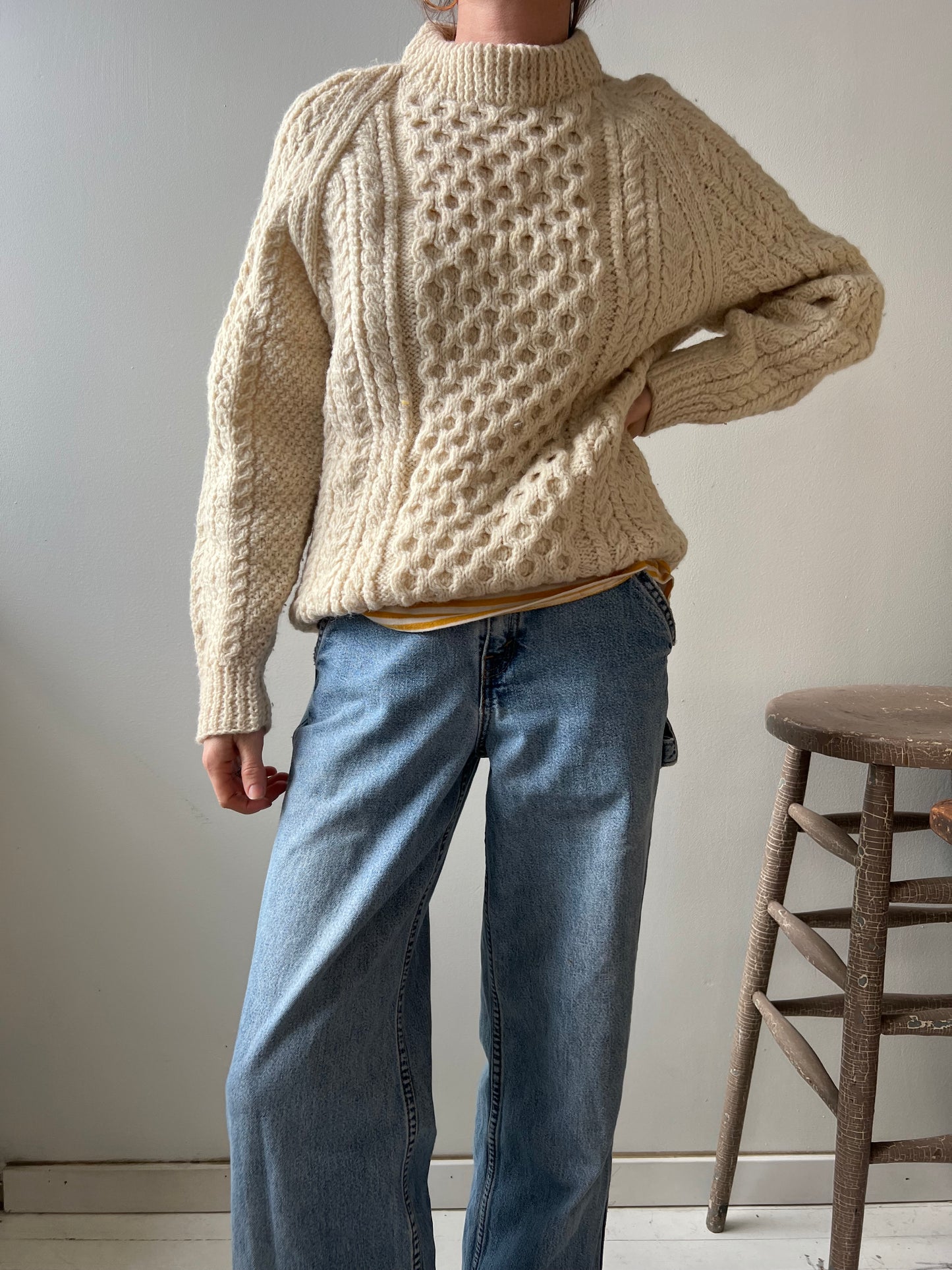 Jenners All Wool Cream Fisherman Sweater
