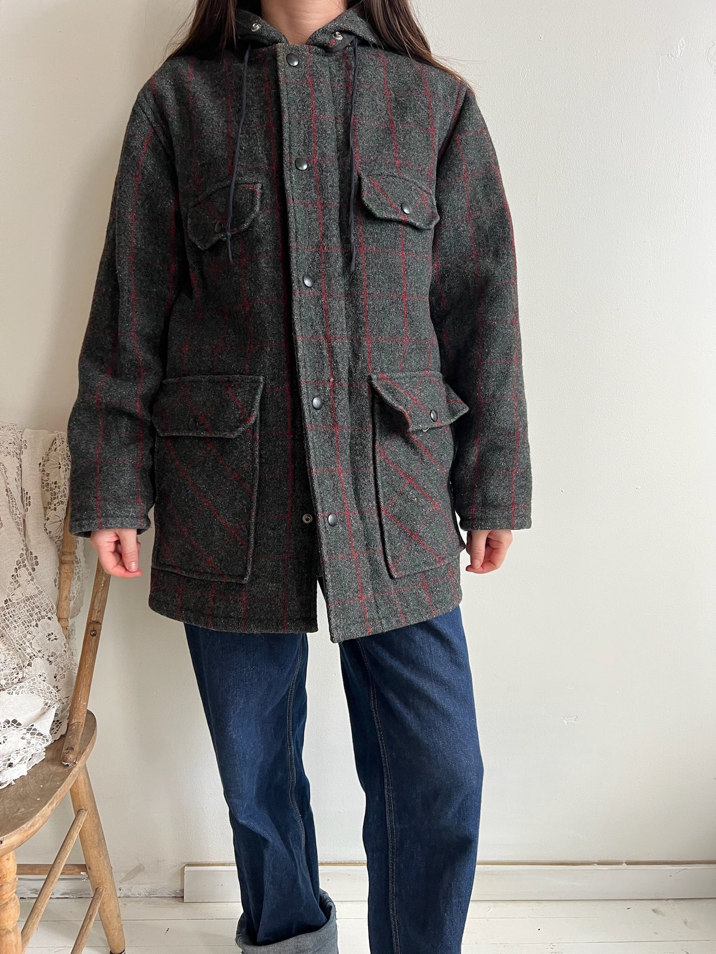 Charcoal Grey Wool Hooded Jacket