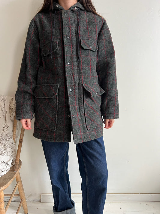 Charcoal Grey Wool Hooded Jacket