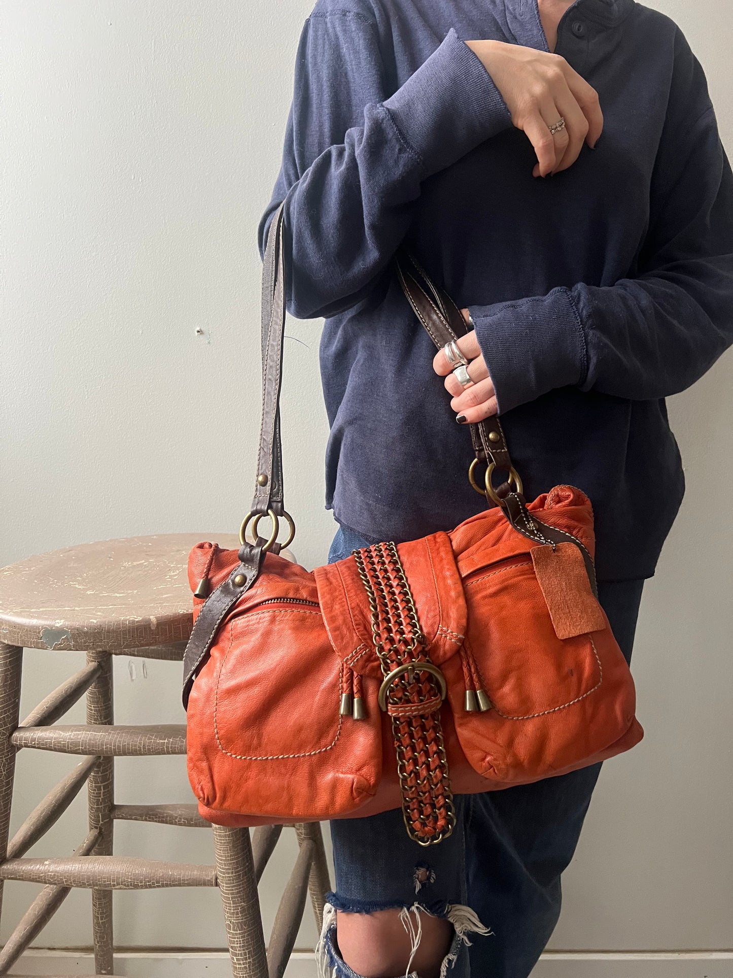 Orange + Brown Danier Leather Purse