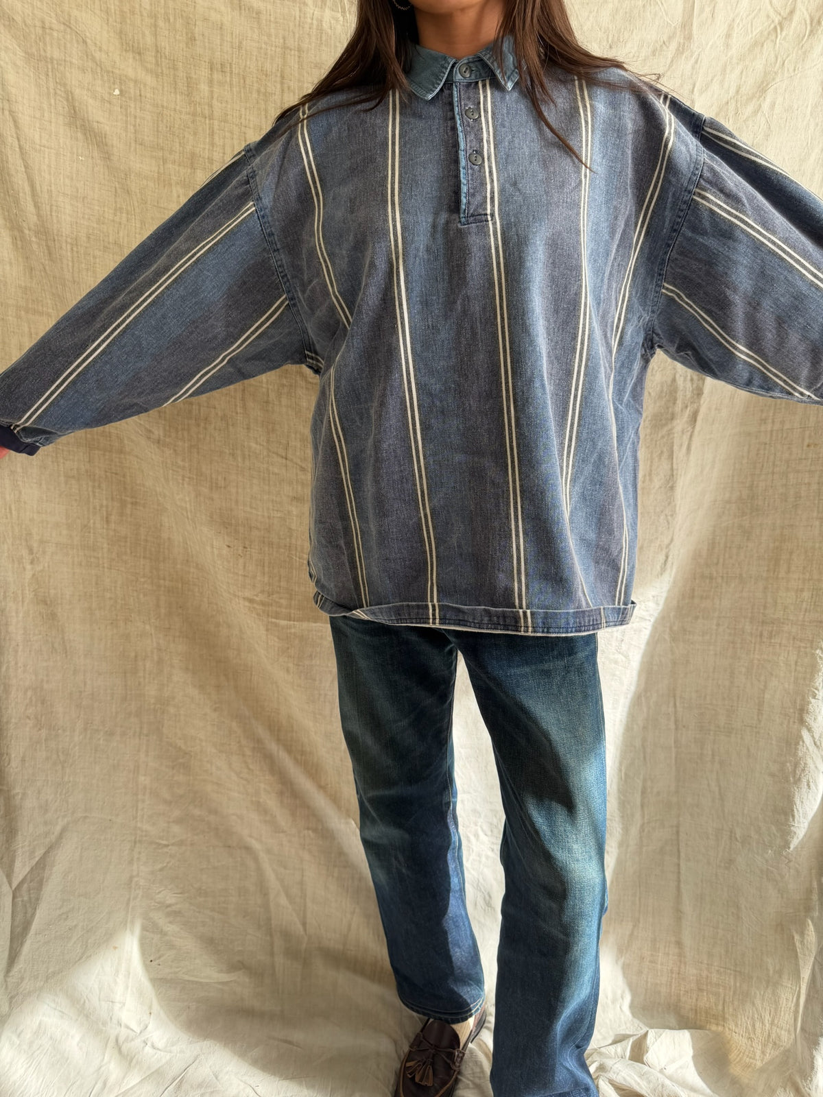 Denim Pinstriped Rugby Shirt