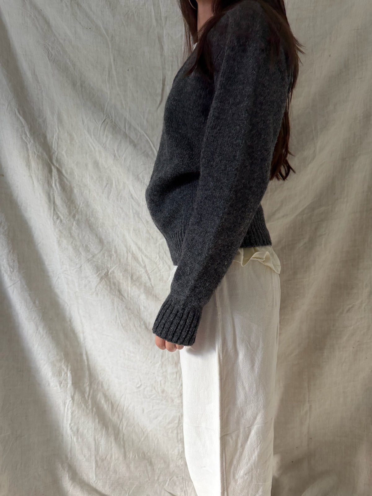Charcoal Wool V-Neck Sweater