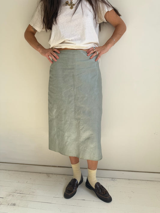 Robin Egg Blue Leather Skirt