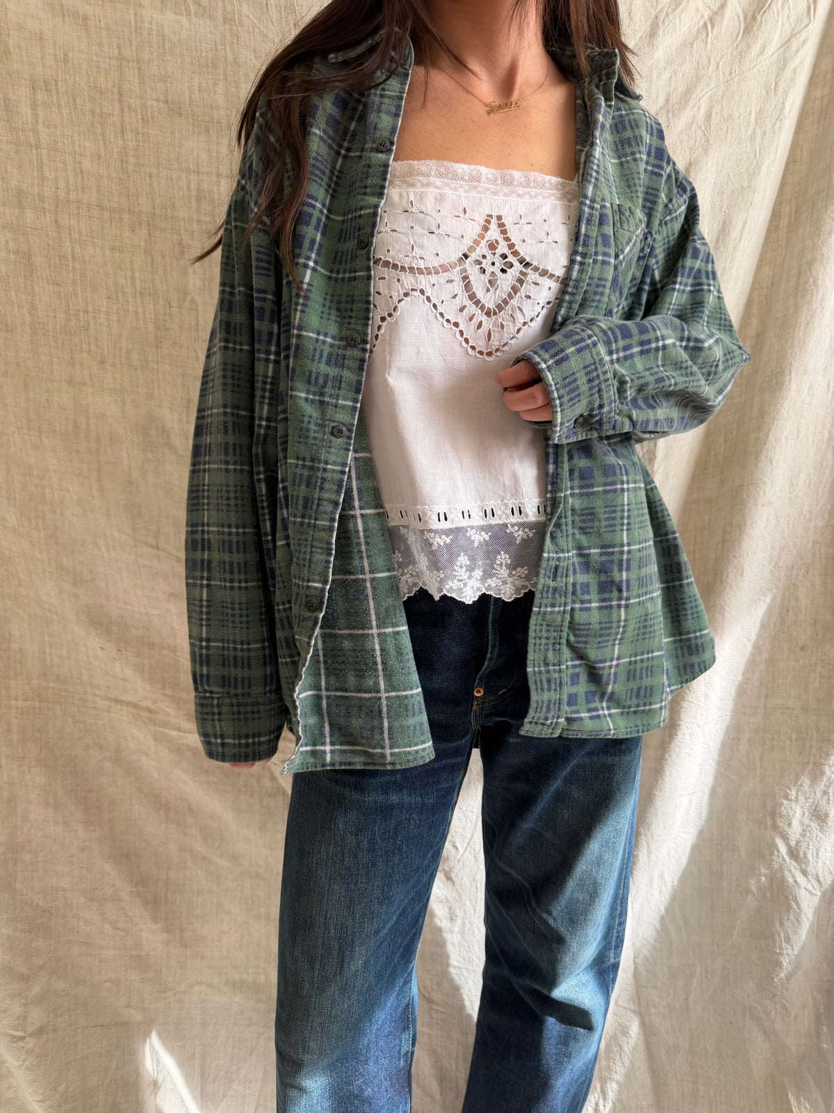 Green + Navy Worn In Flannel