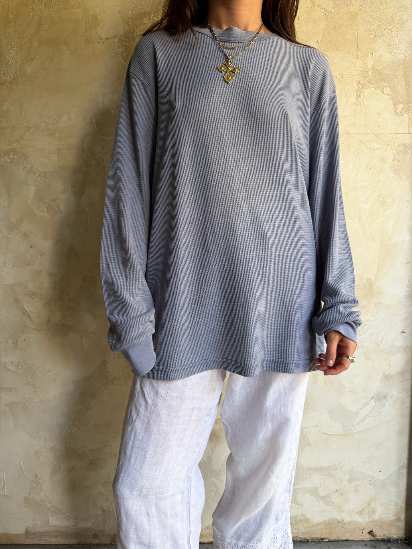 Faded Grey Waffled Henley