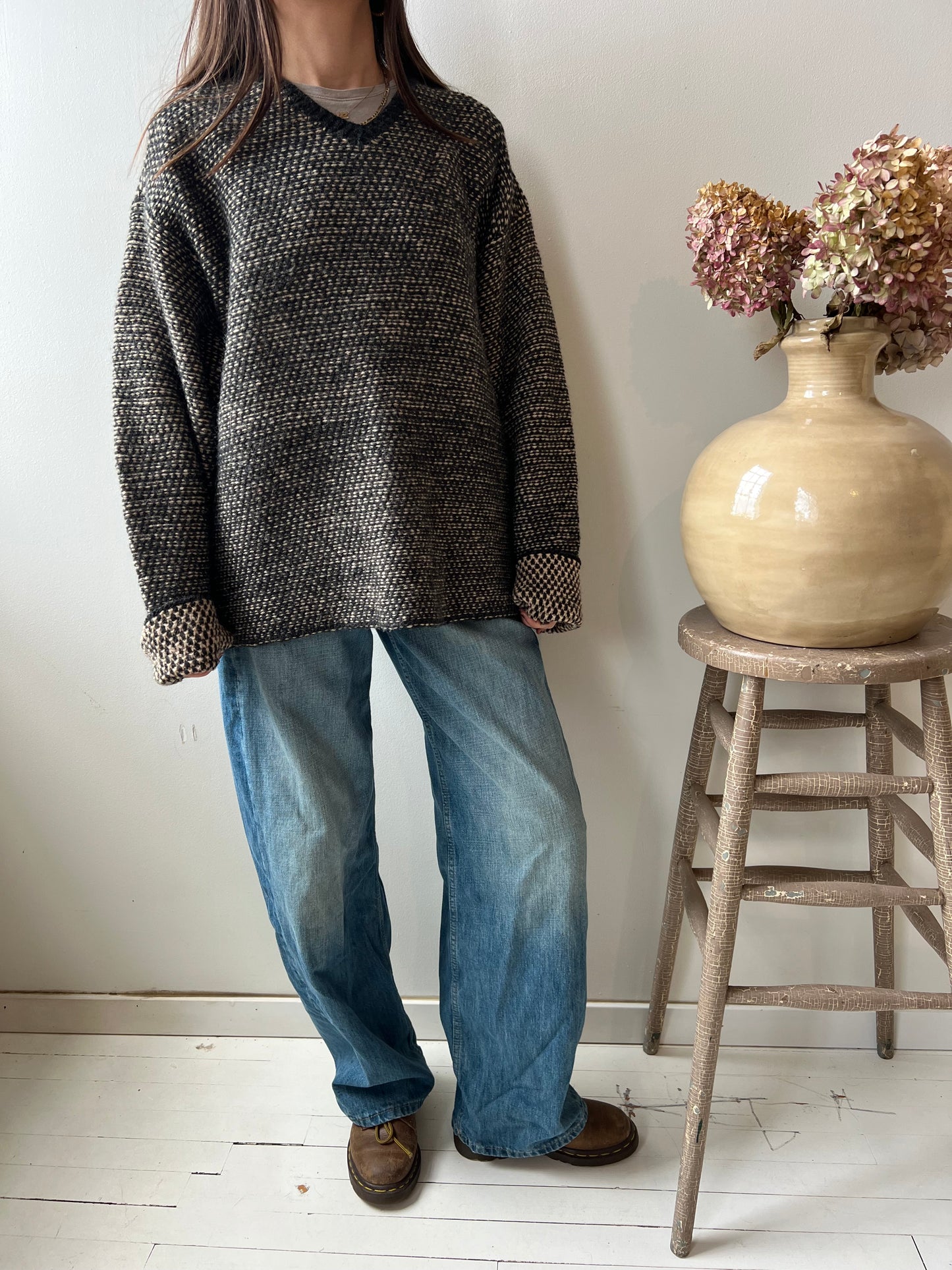 Textured Tan + Grey Sweater