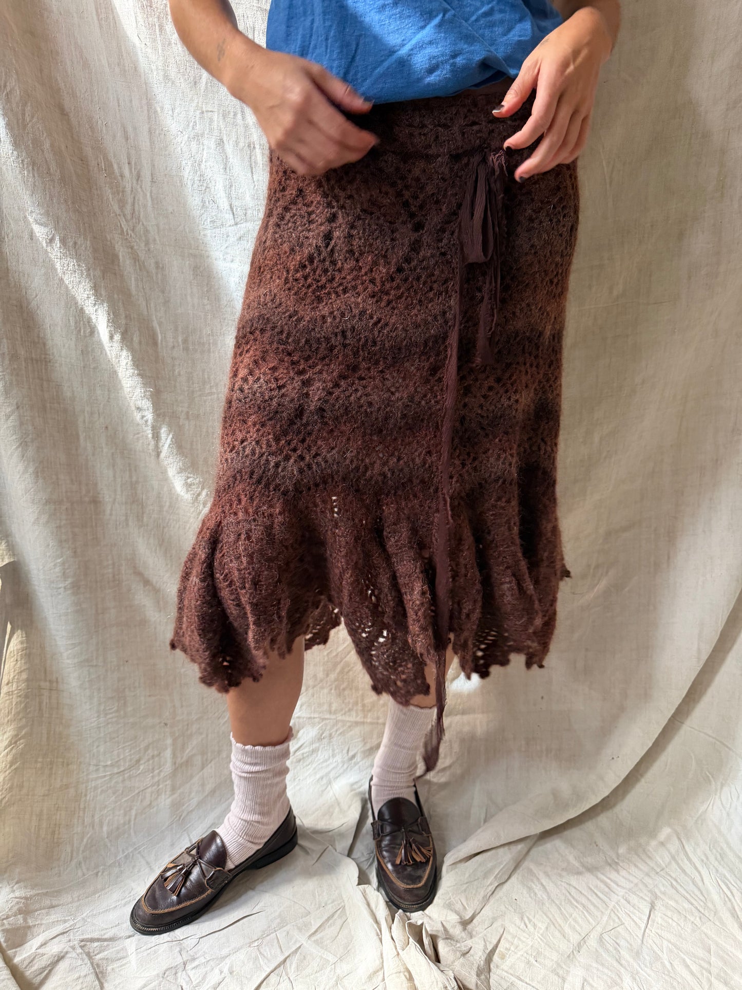 Brown Knit Crochet Skirt