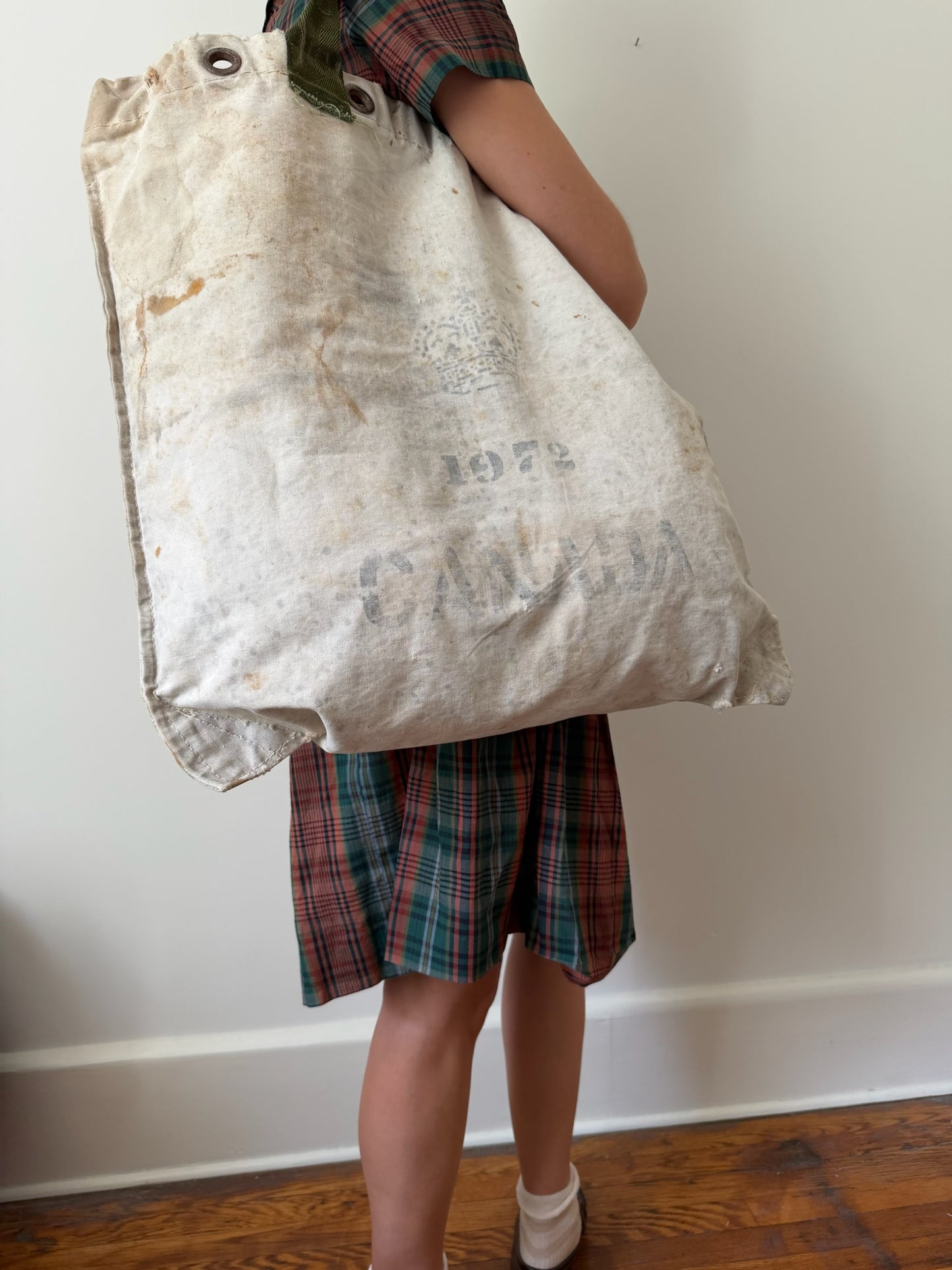 Reworked Canada Post Tote Bag/ Green strap