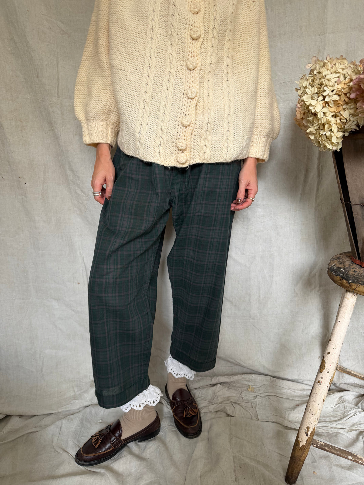 Handmade Green and Grey Plaid Trouser