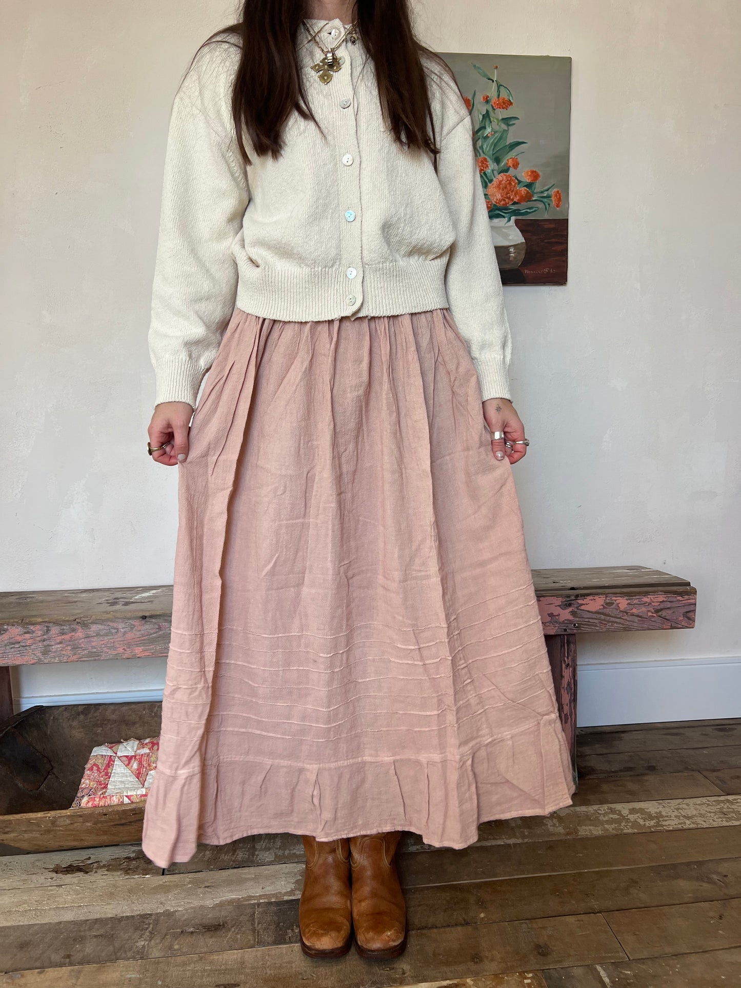 Oaxacan Blush Long Cotton Skirt