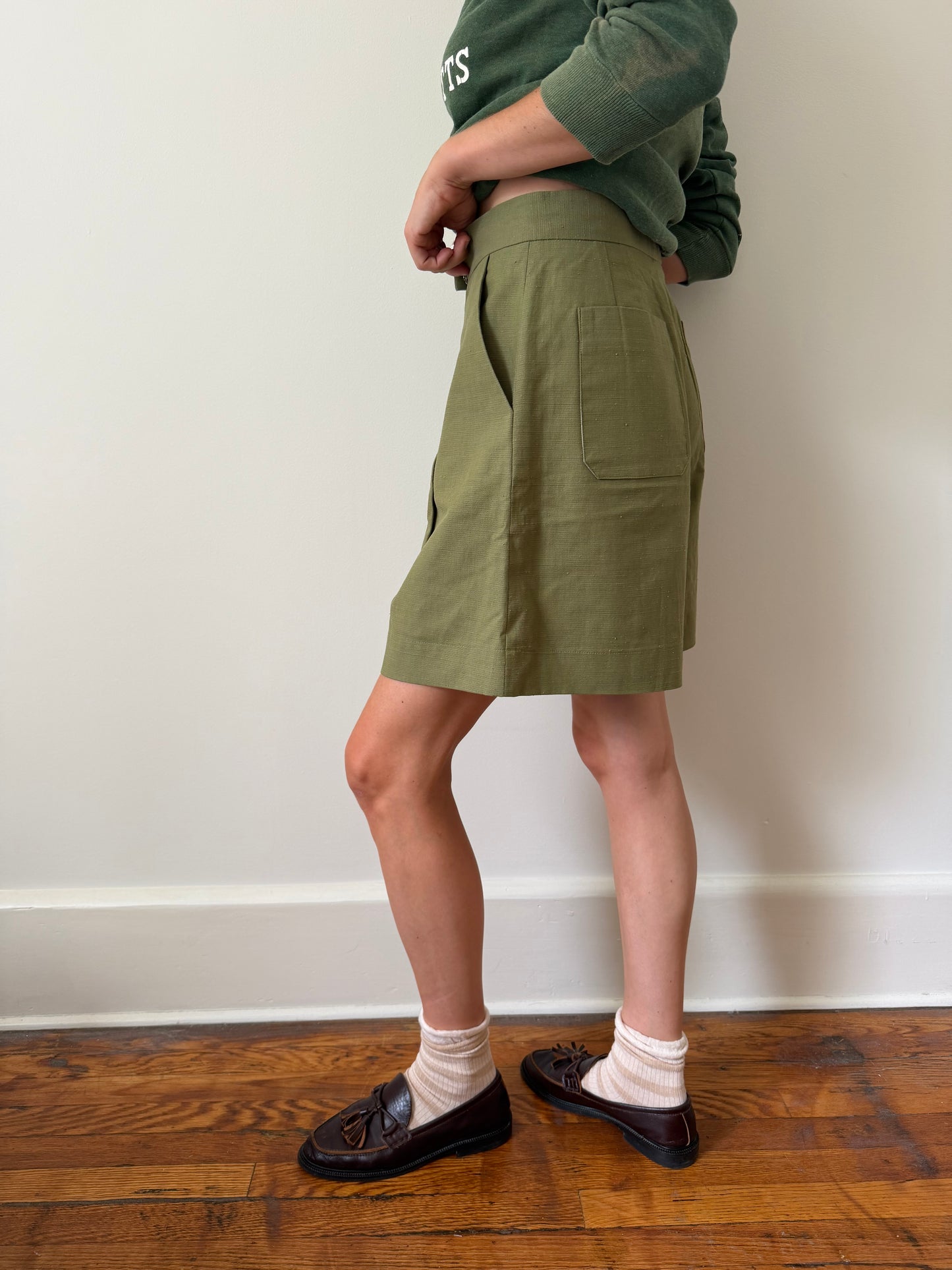 APC Green Pleated Flare Shorts