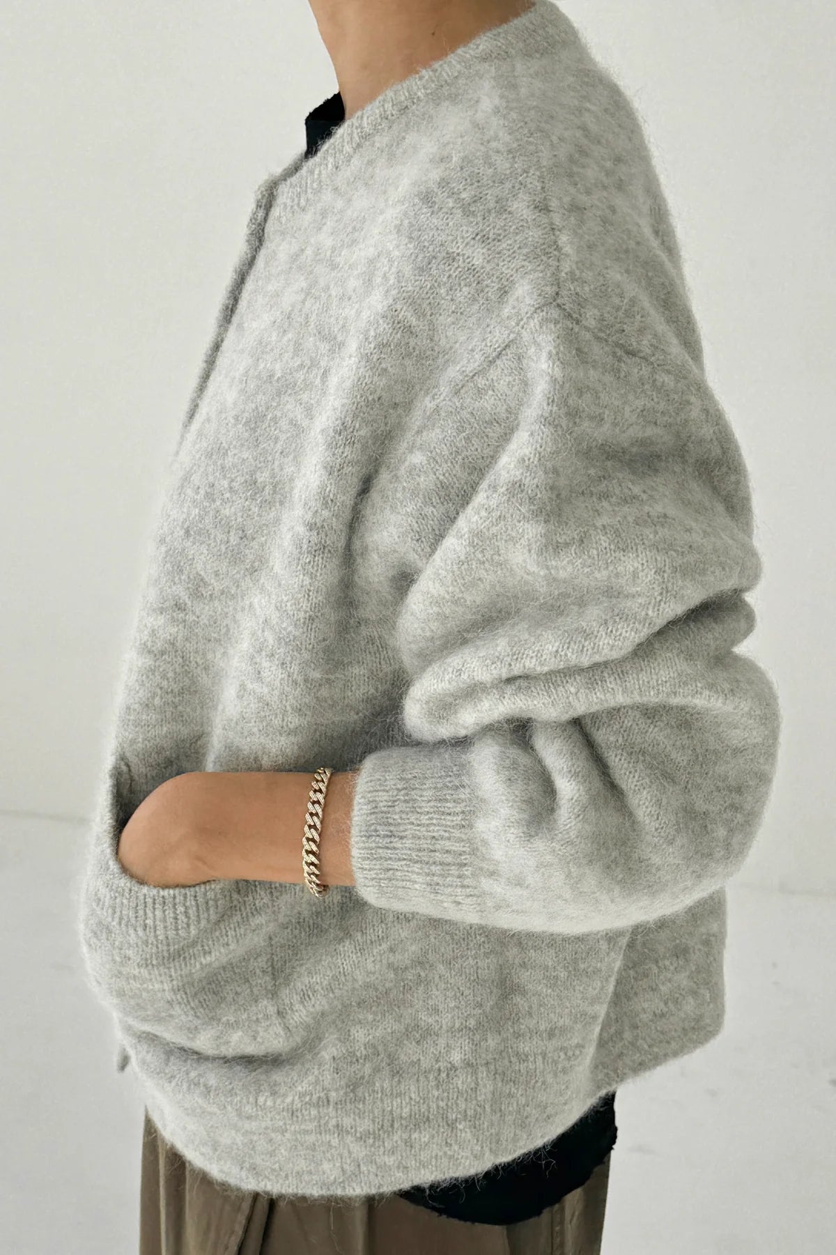 Amélie Alpaca Cardigan in Light Grey By Le Bon Shoppe