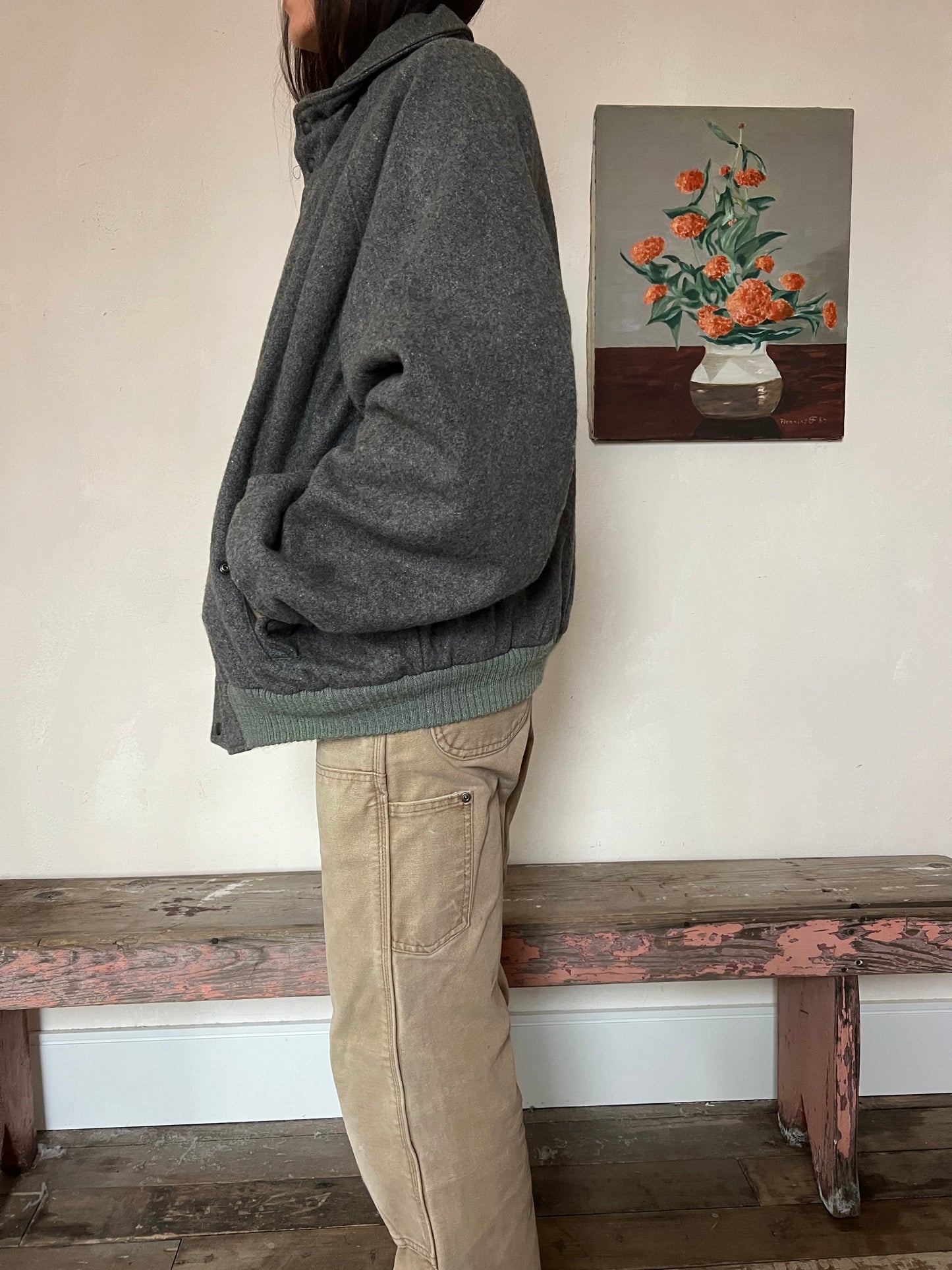 Grey Wool Bomber Jacket