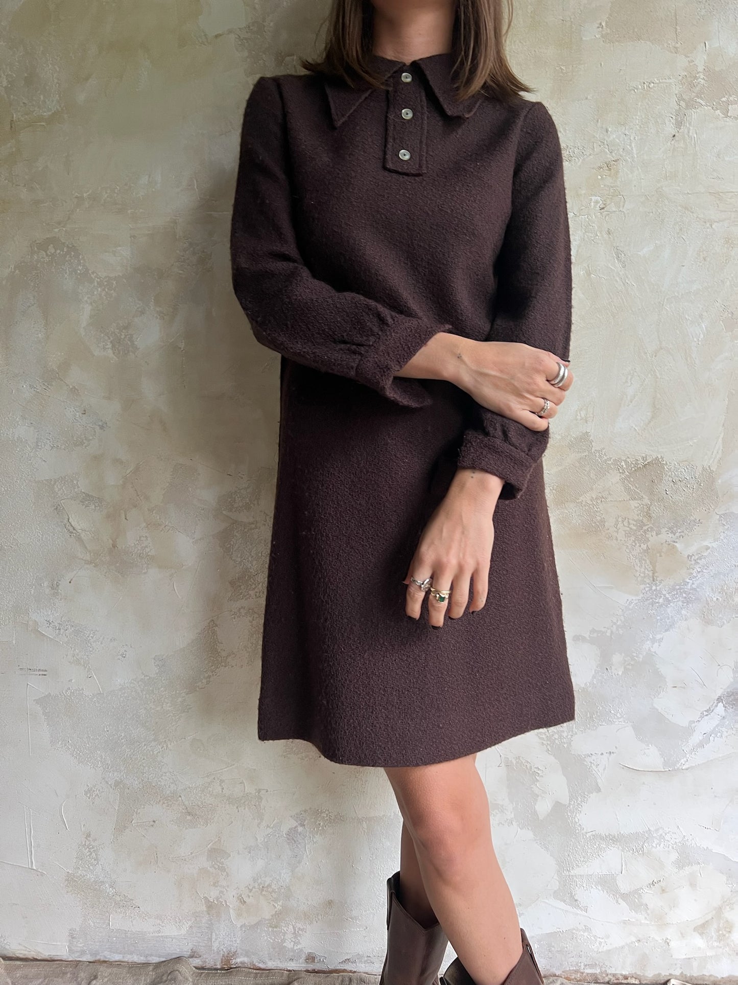 Brown Knit 70s Dress