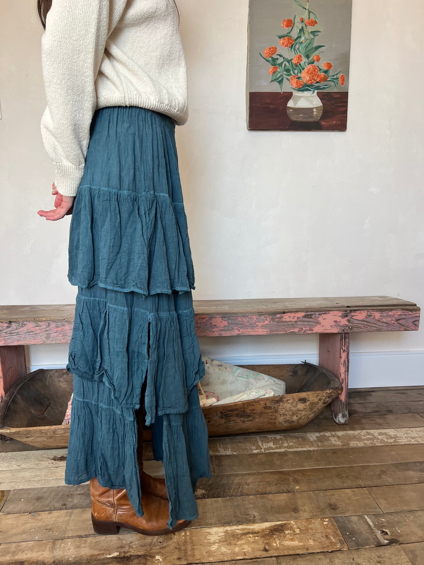 Oaxacan Teal Ruffle Skirt