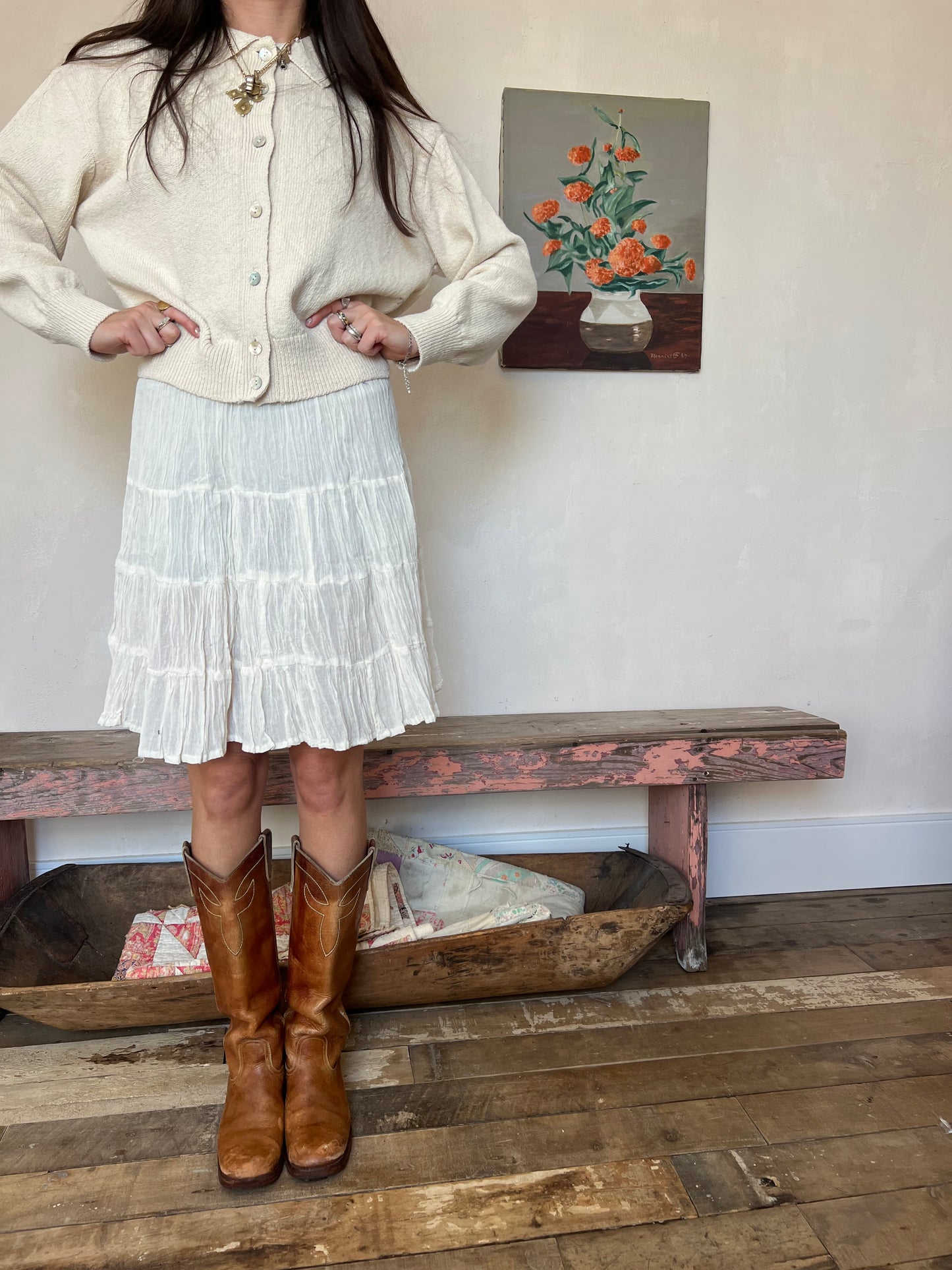 Oaxacan Natural Short Cotton Skirt