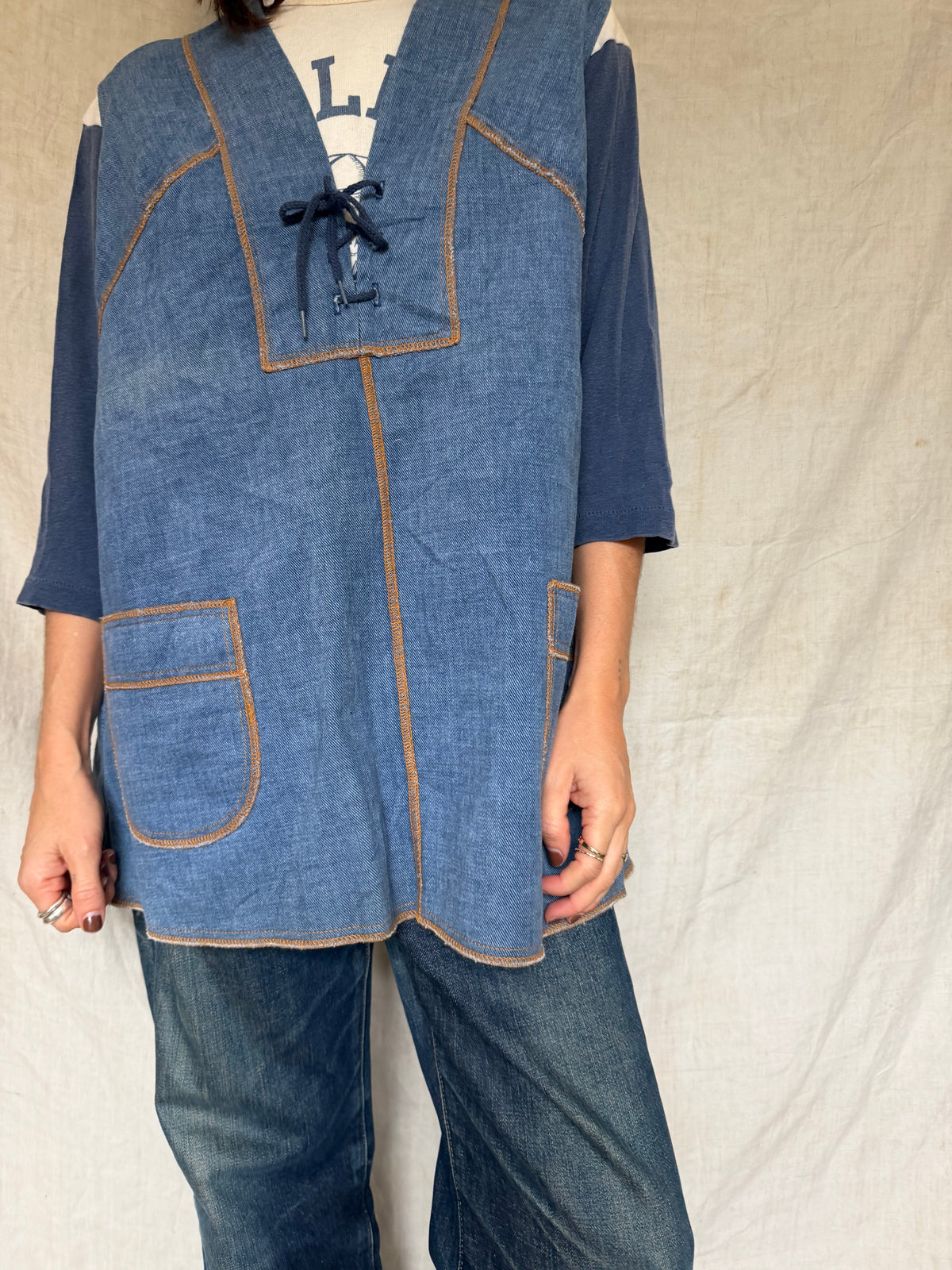 70s Denim Long Vest