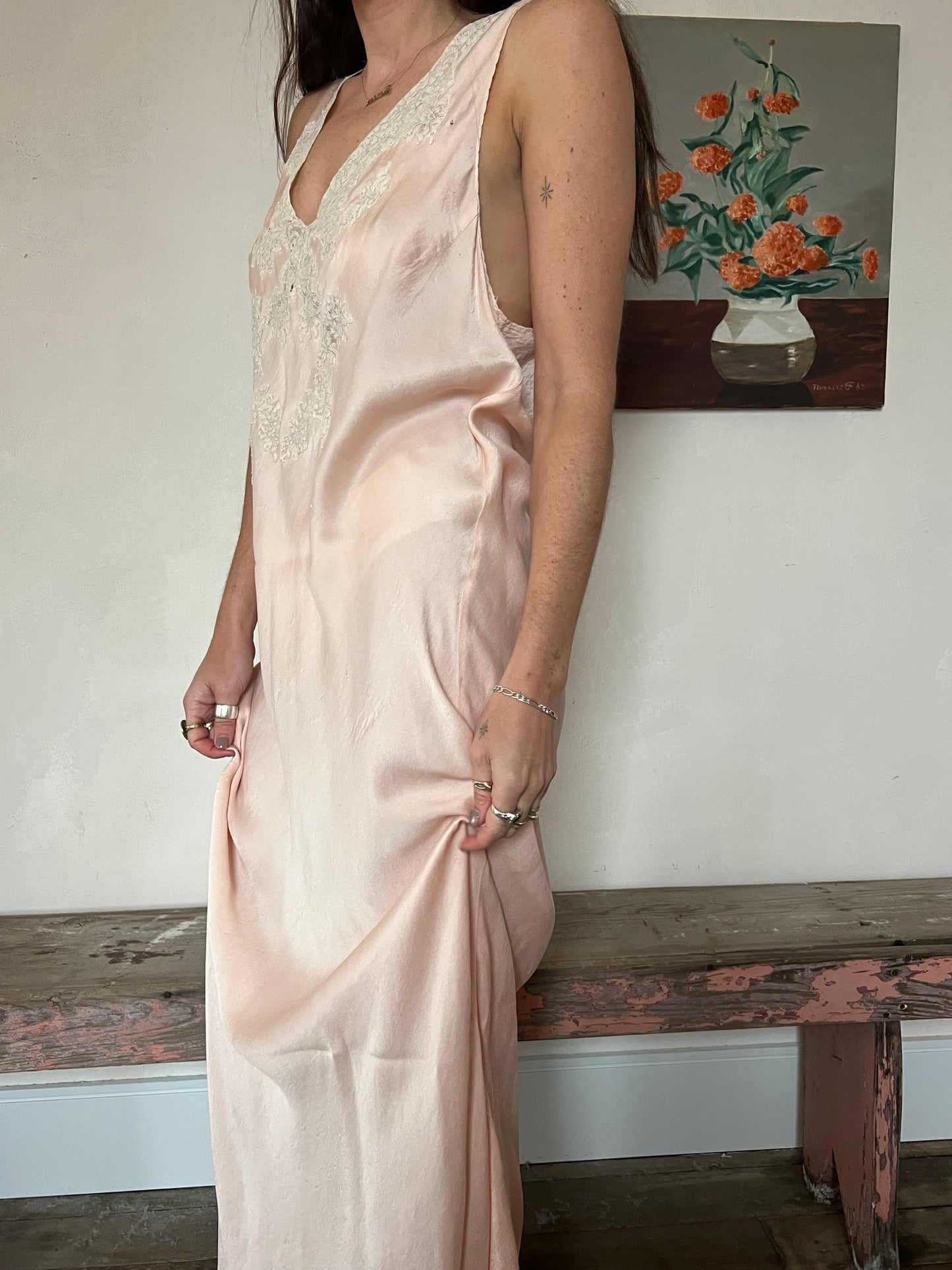 1940s Light Pink Silk Slip Dress
