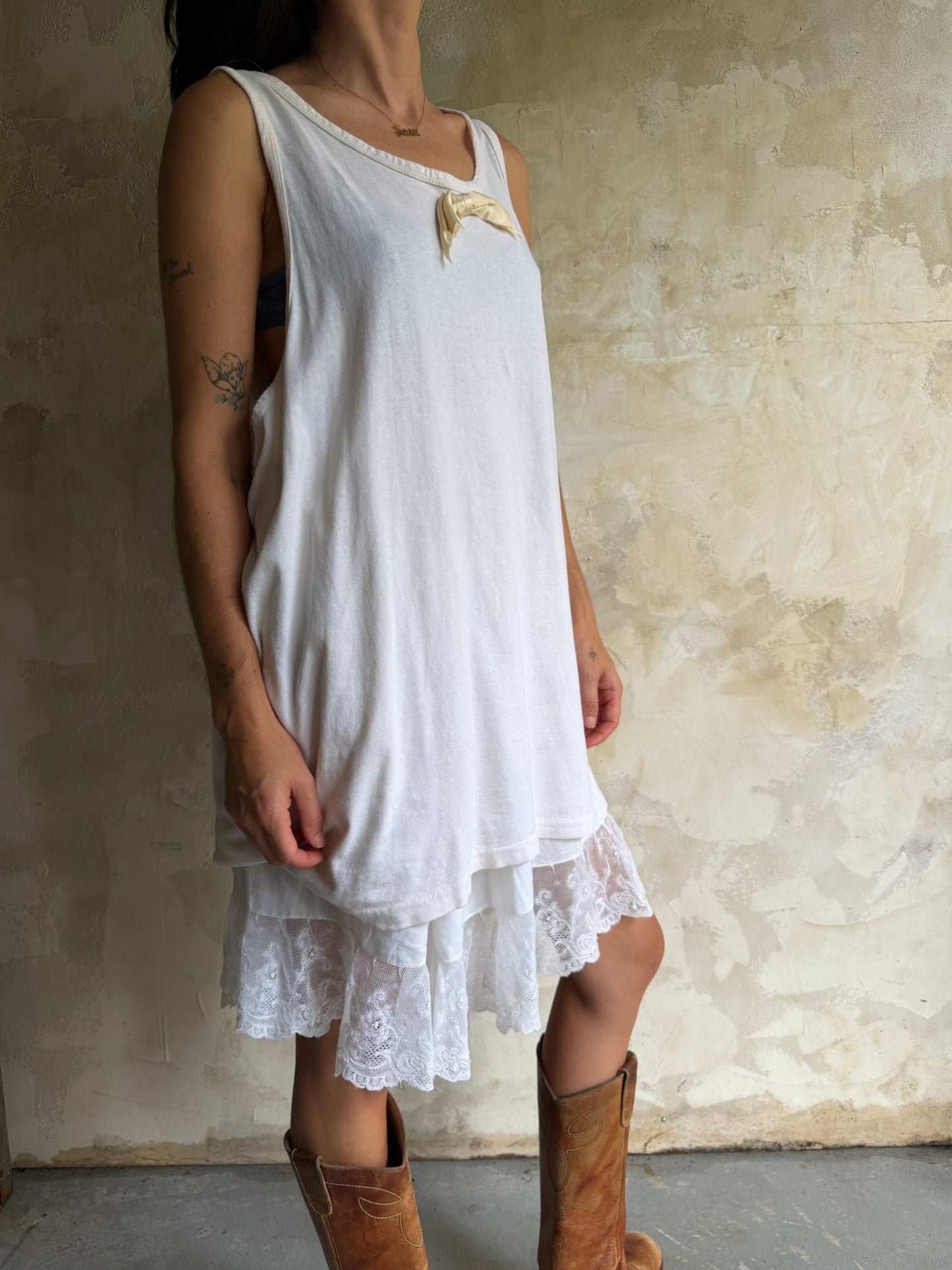 Off-White Tank with Pale Satin Bow