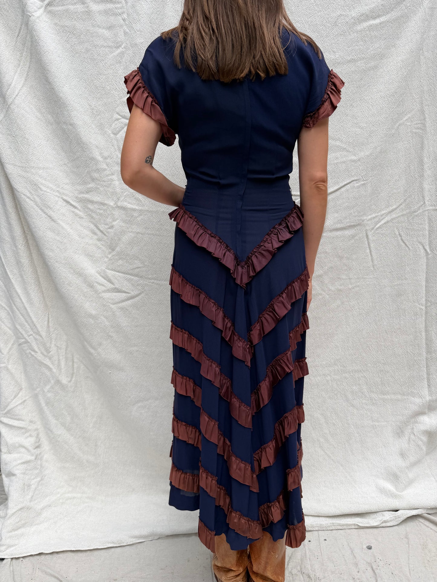 1940s Navy Ruffle Dress