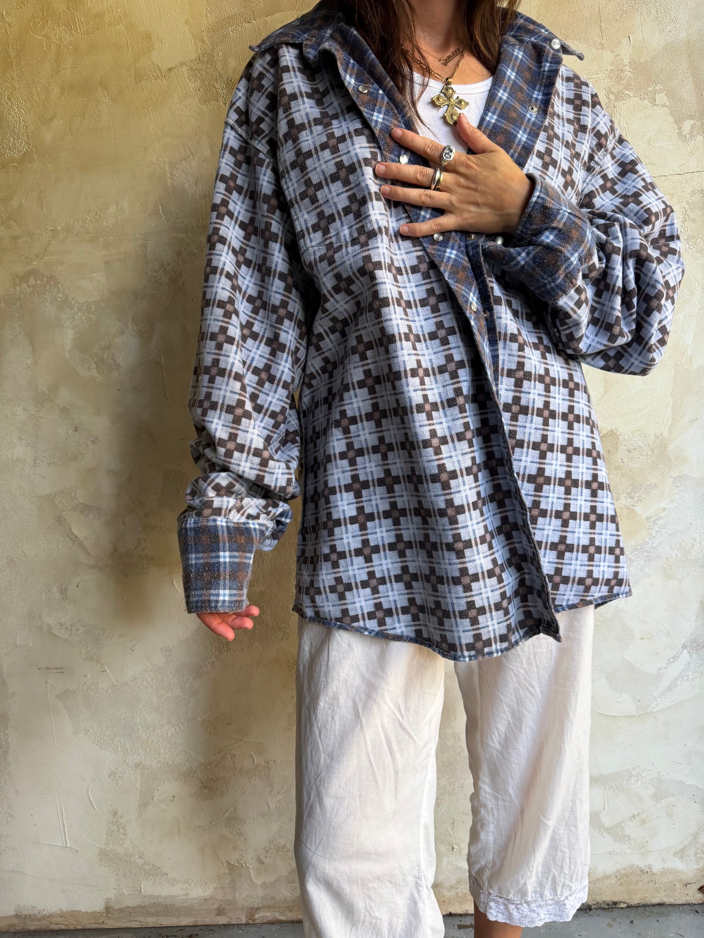 Worn Western Blue + Brown Flannel