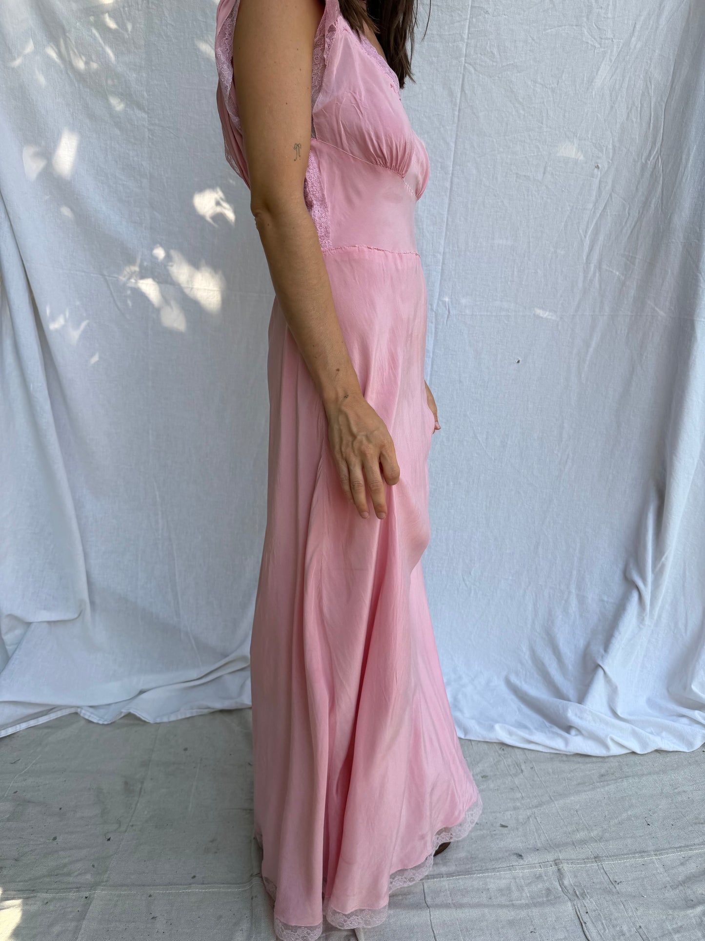1940s Bubblegum Pink Long Satin Slip Dress