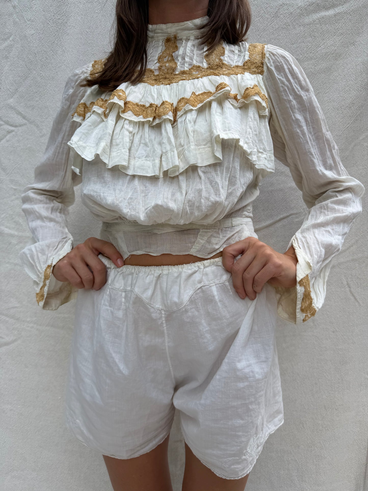 1930s Ivory Cotton Ruffled Blouse