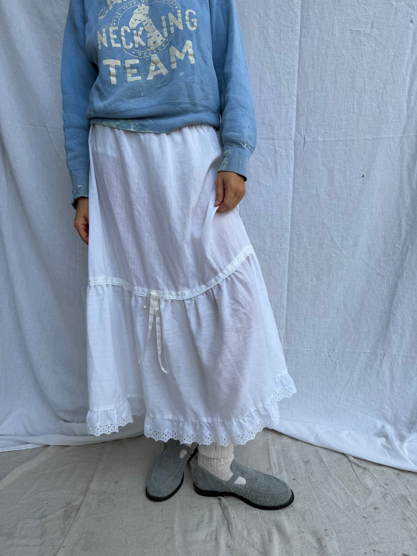 Long Sheer White Cotton Ruffle Skirt