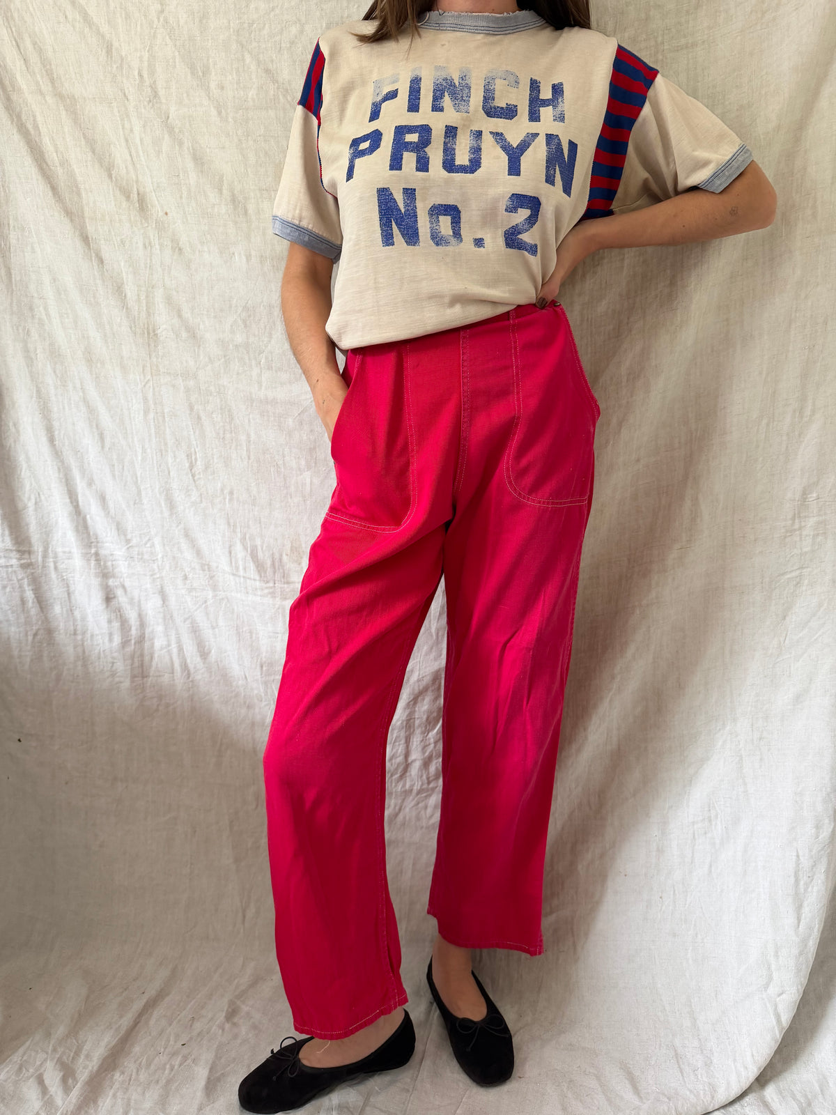 50s Cherry Red Side Zip Cotton Trouser