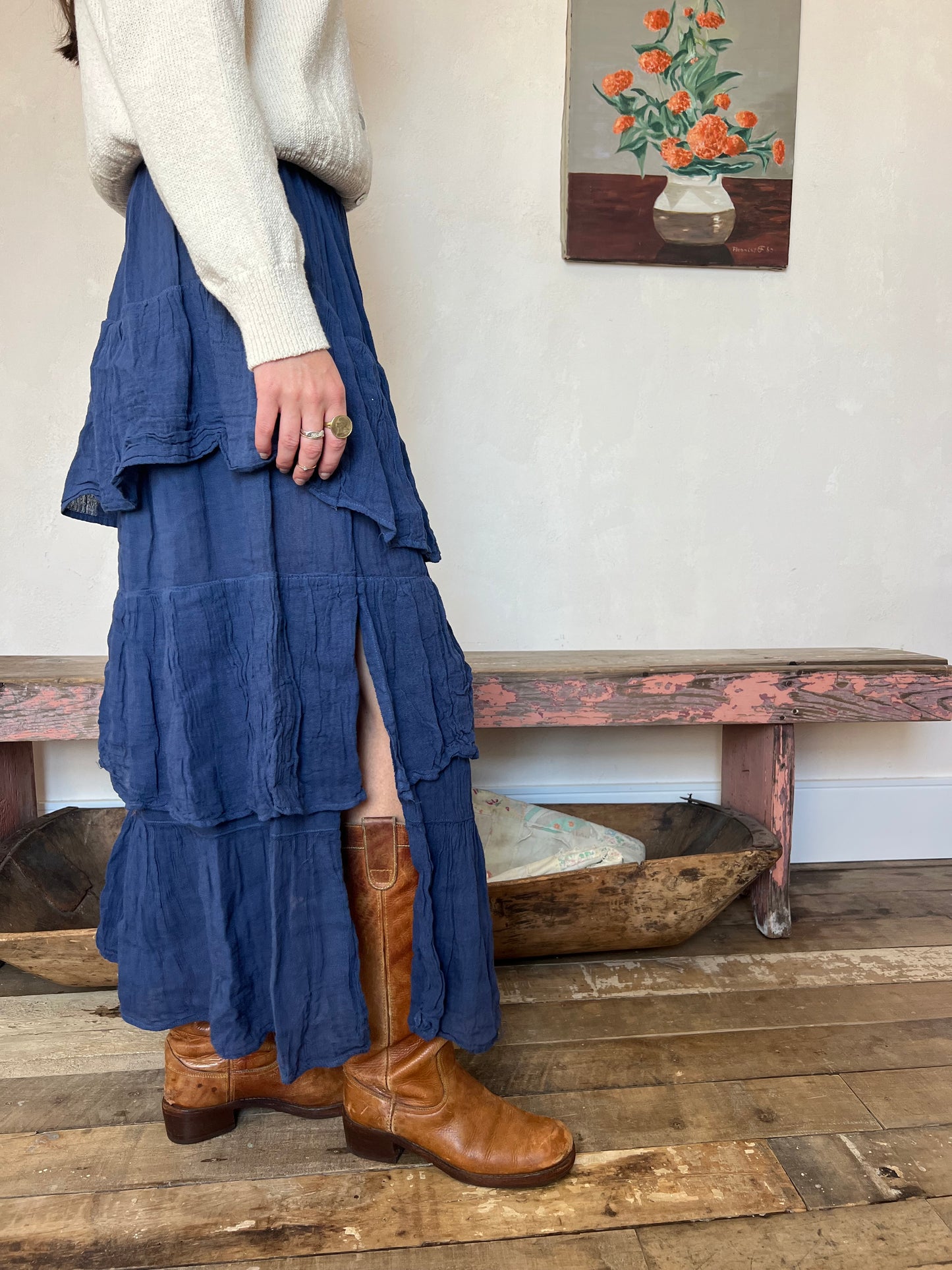 Oaxacan Navy Ruffle Skirt