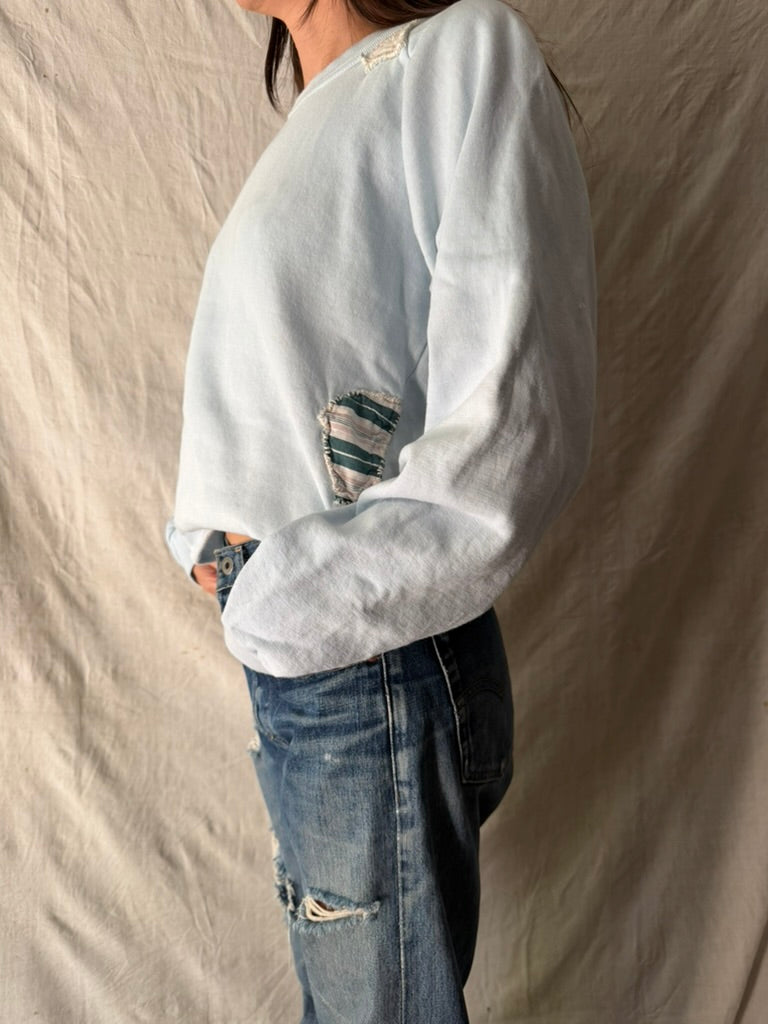 Pale Blue Cropped + Mended Crewneck