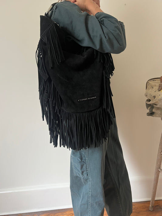 Black Suede Fringe Purse