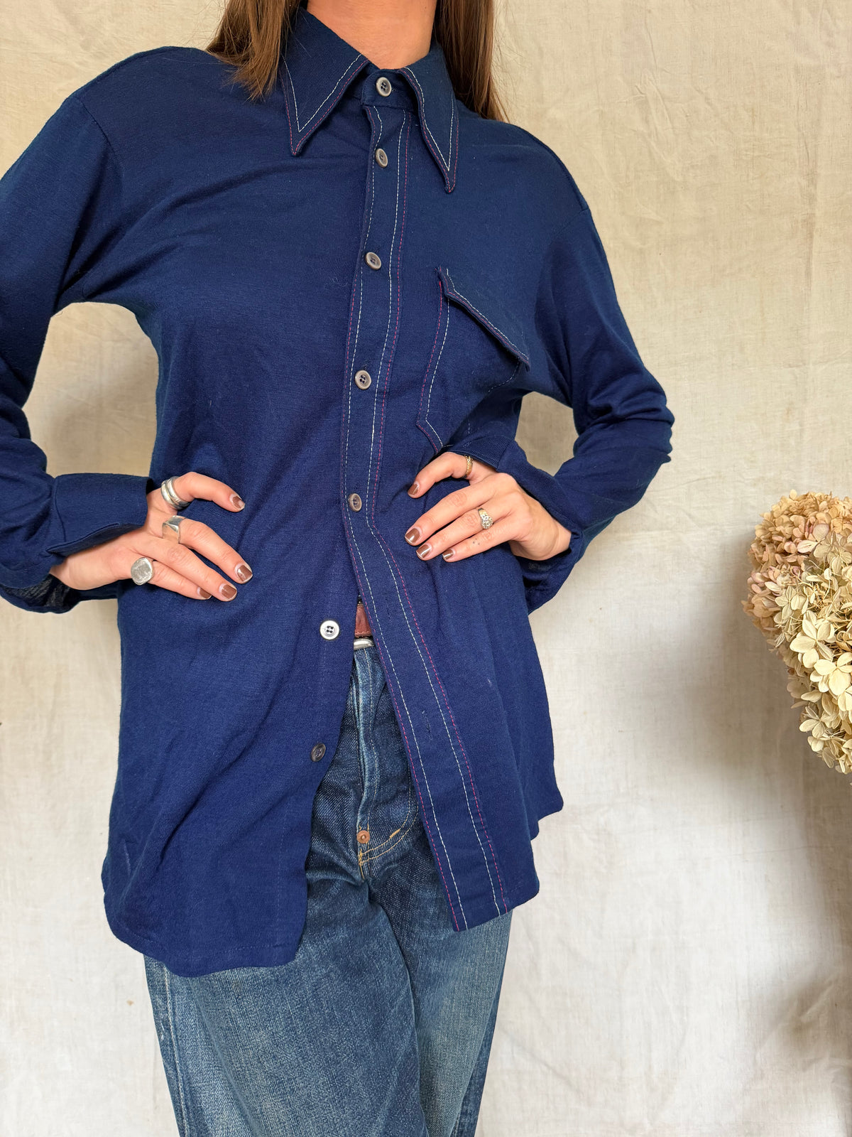 70s Blue Button Up