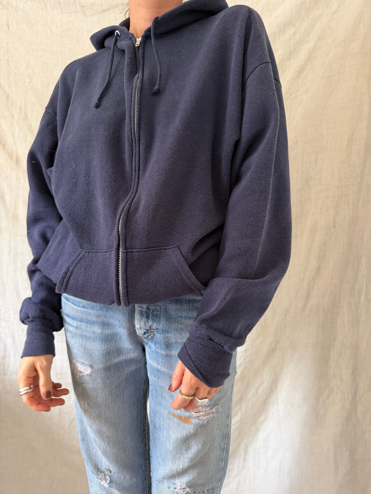 Faded Navy Zip Up Hoodie
