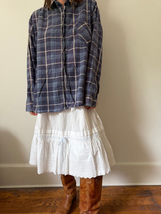 Faded Blue and Grey Checkered Flannel