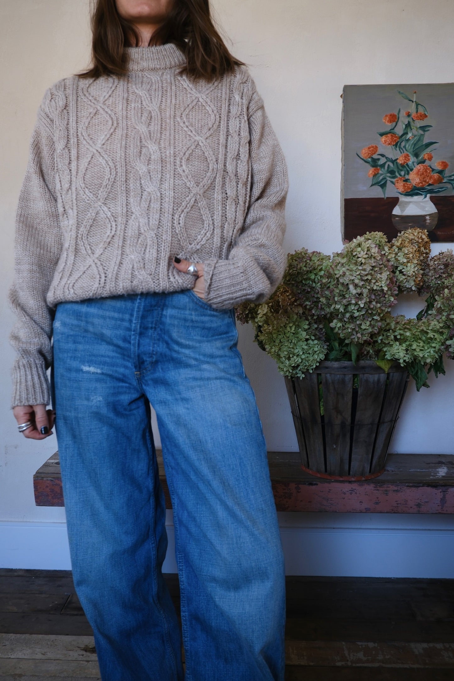 Beige Cable Knit Sweater