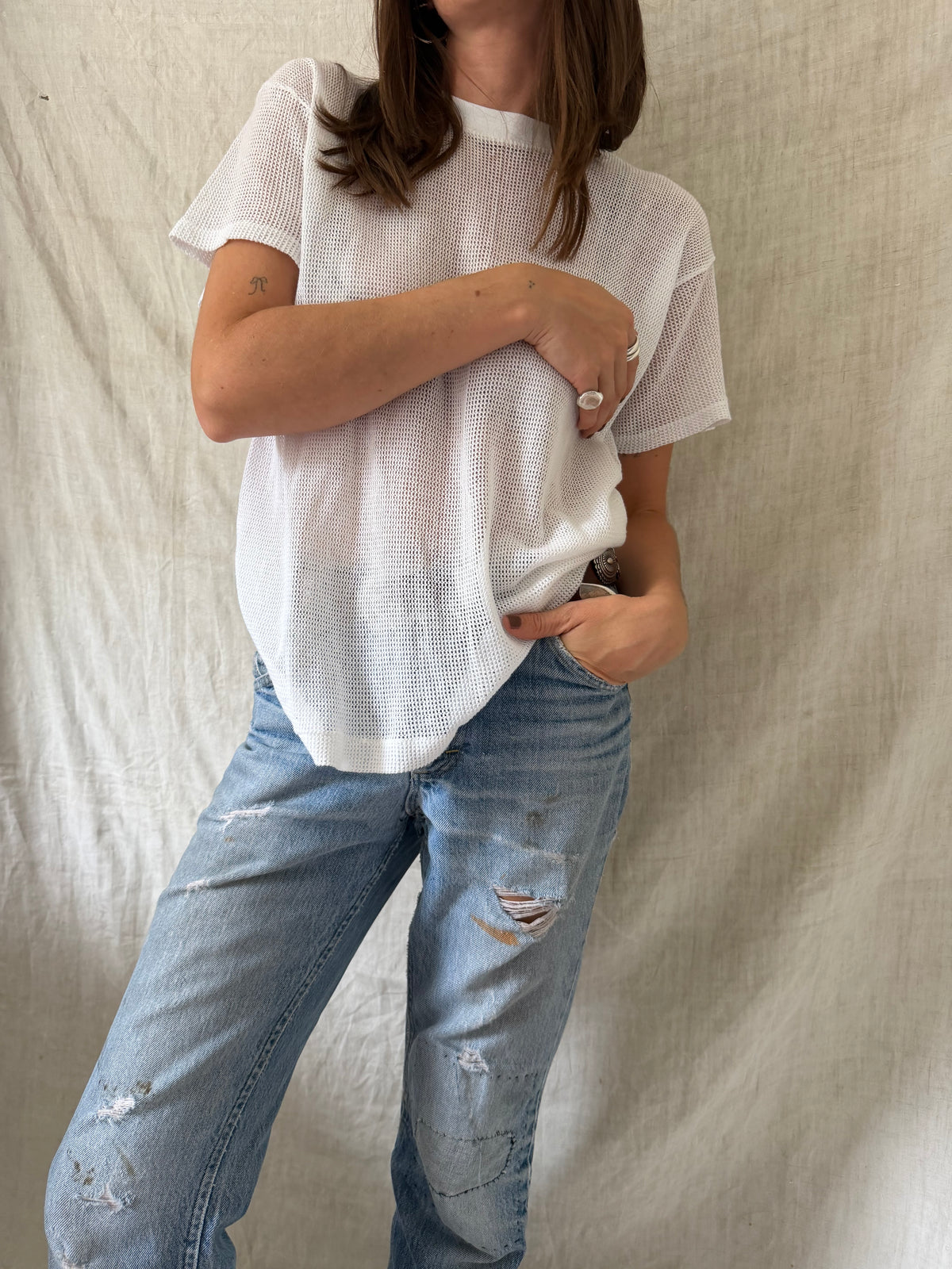 White Mesh Tee