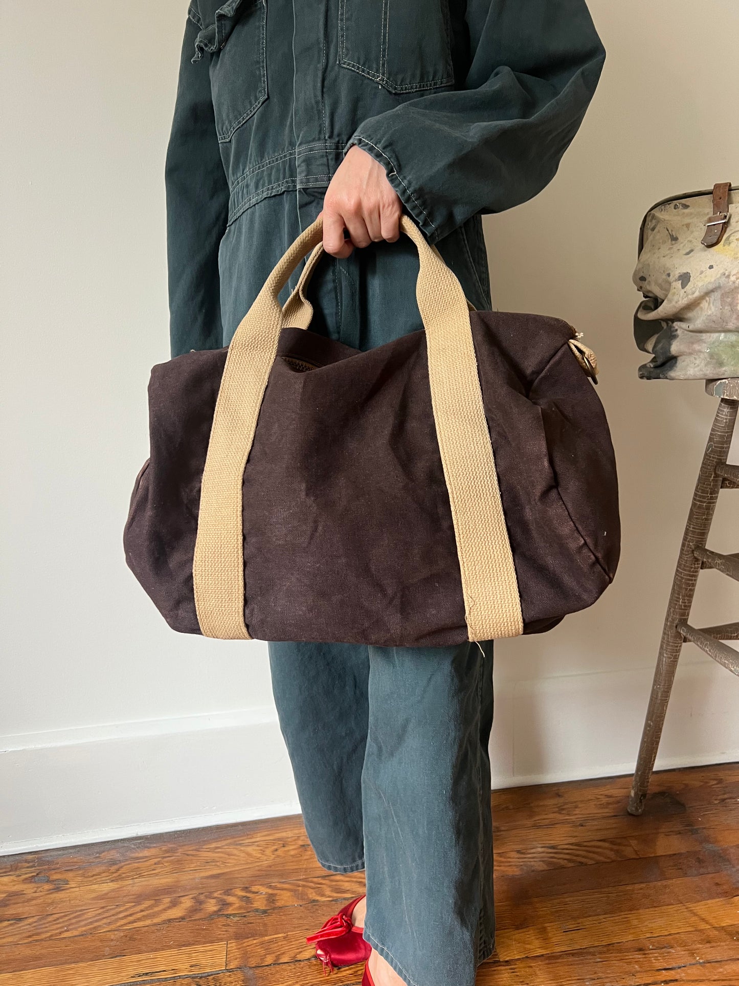 Two Toned Brown Canvas Bag