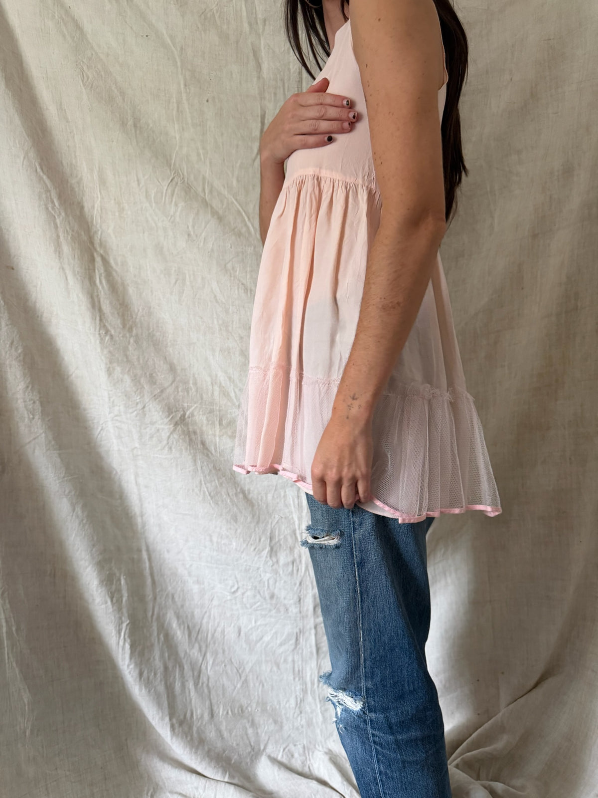 Antique Baby Pink Ruffle Tank