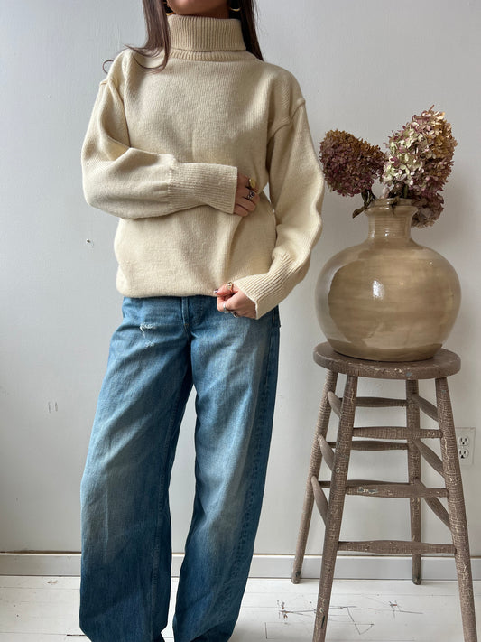 Cream Ribbed Turtleneck