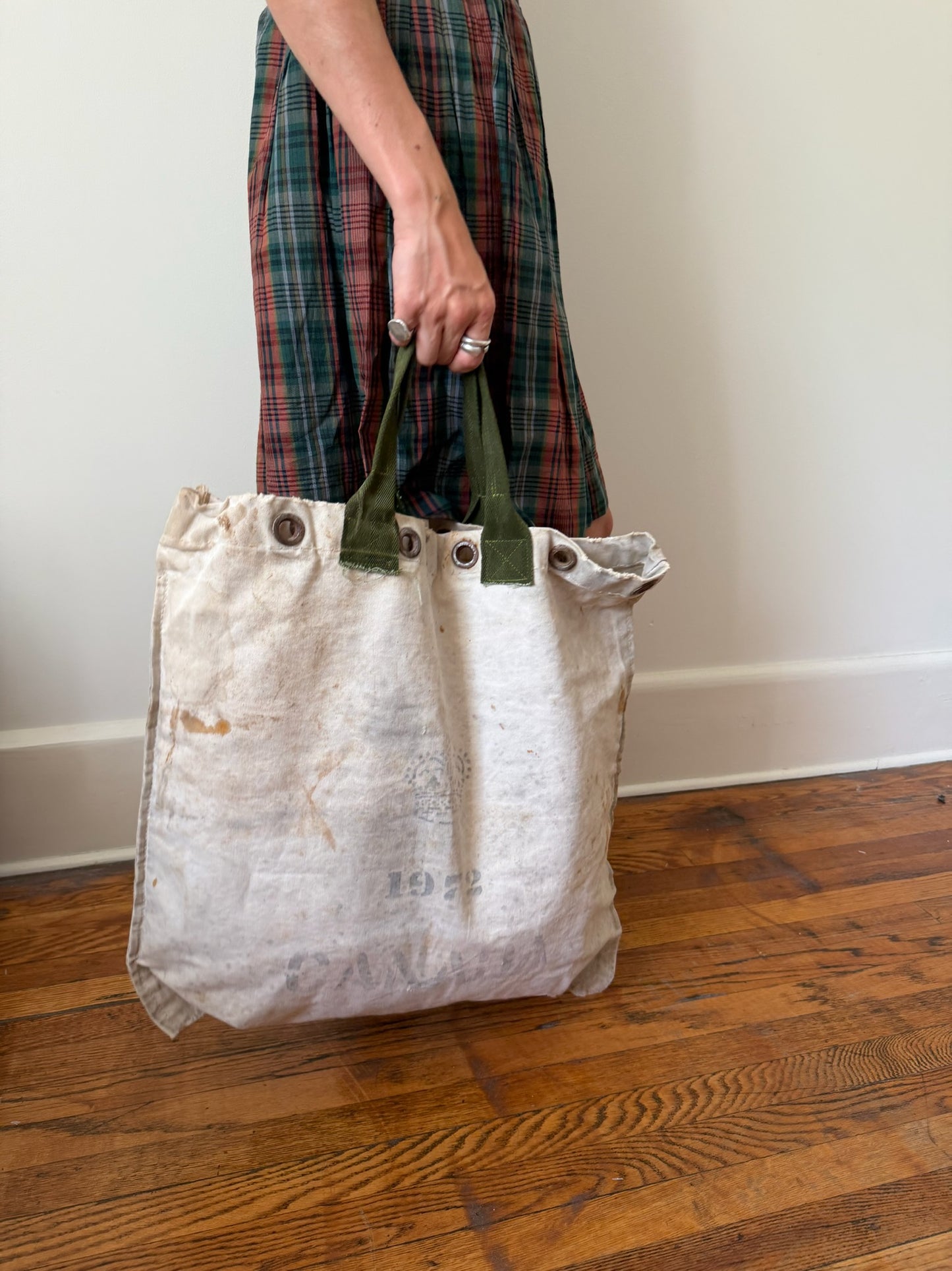 Reworked Canada Post Tote Bag/ Green strap