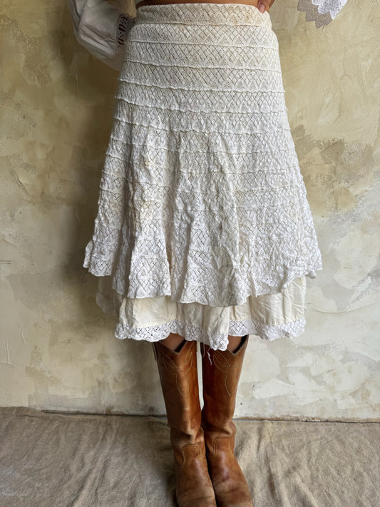 Cream Crochet Layered Skirt