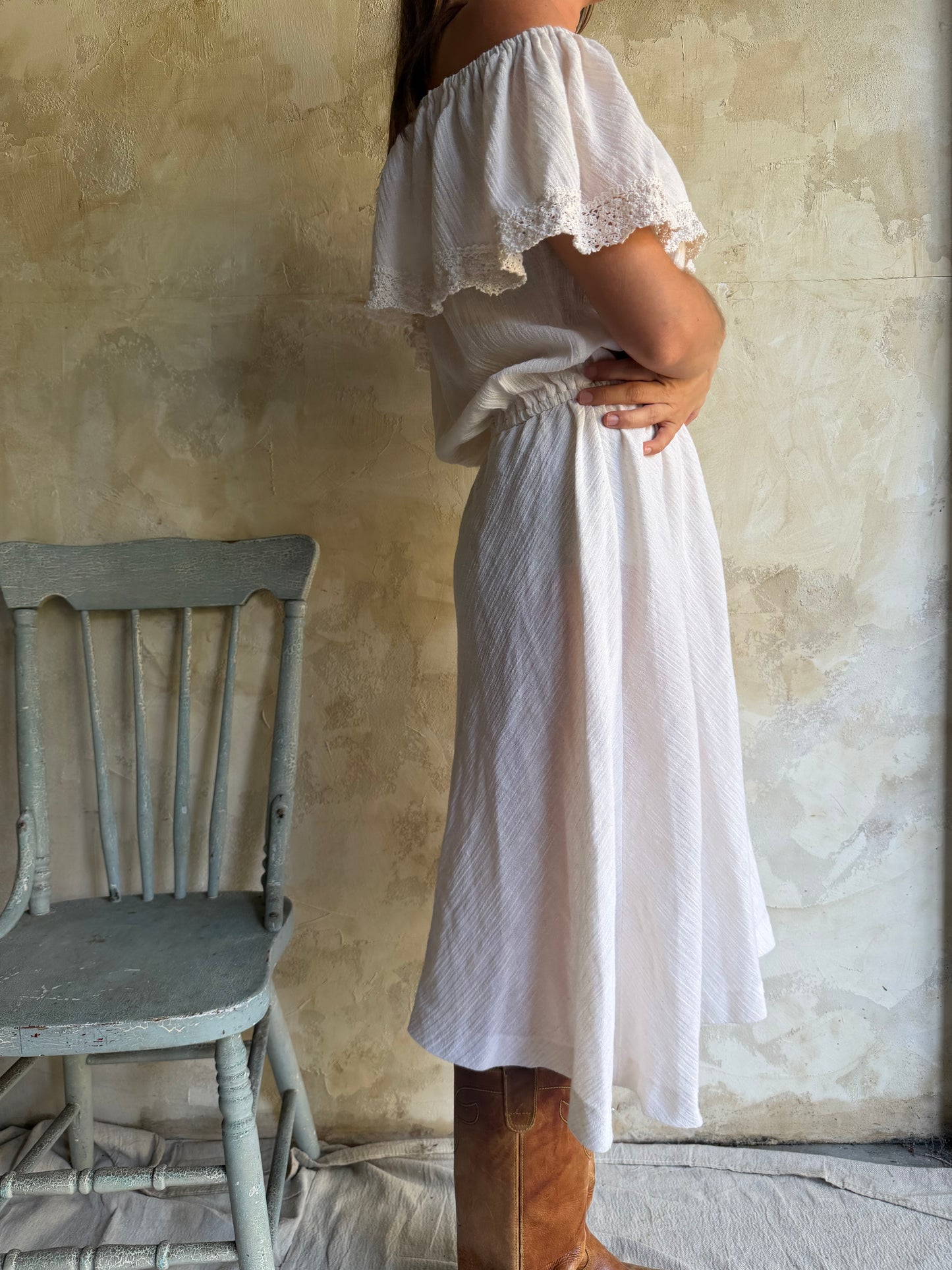 Gauzy Cotton Off-the-Shoulder Dress