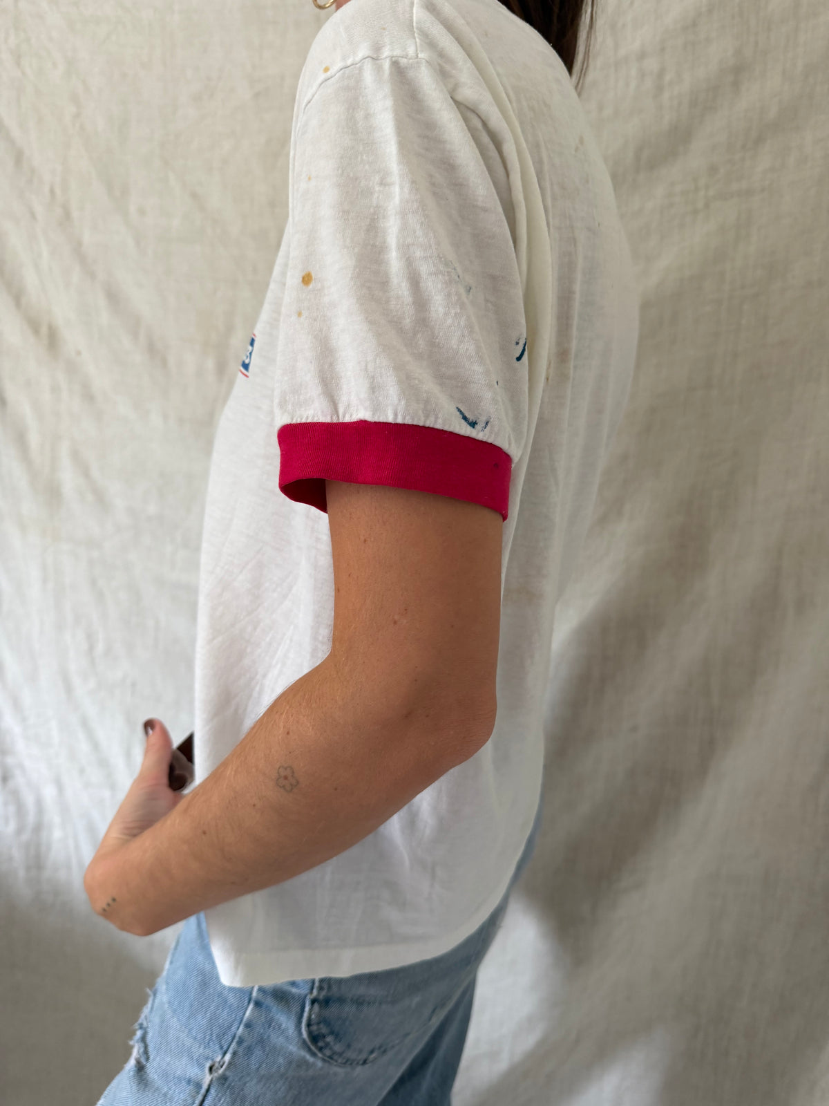 White and Red Cleveland Marathon Ringer Tee