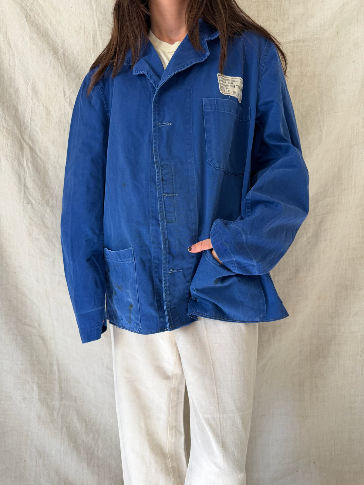 60s French Blue Cropped Chore Jacket 02